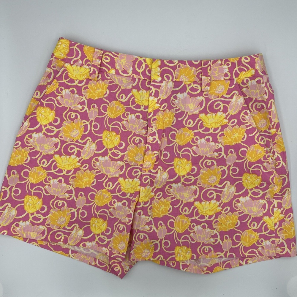 Tibi Pink Yellow Floral Print Chino Shorts Feminine Cottage Summer Chic Sz 2